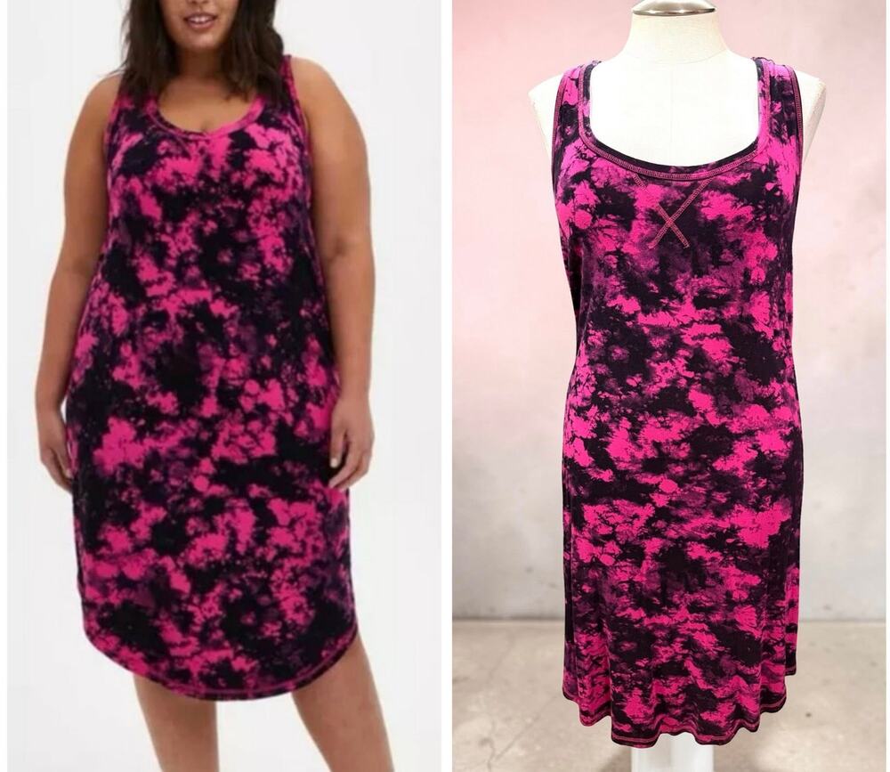 Torrid 3 (3X 22/24) Super Soft Hot Pink & Black Tie Dye Sleep Dress Lounge Gown
